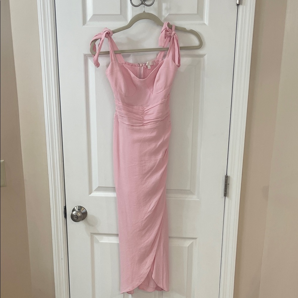 Wayf Pink Midi Dress with Tie Straps